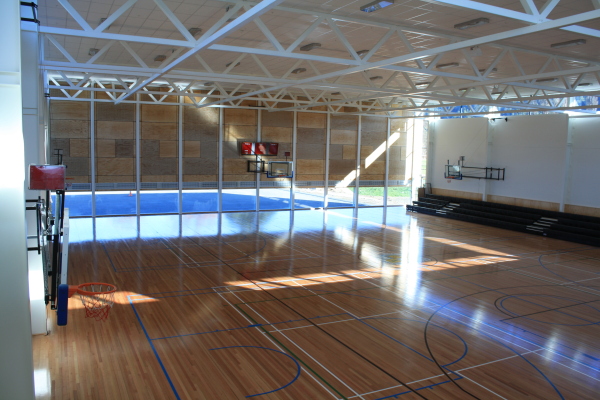 St Patricks Gymnasium Floor Basketball Backboard Scoreboard and Seating